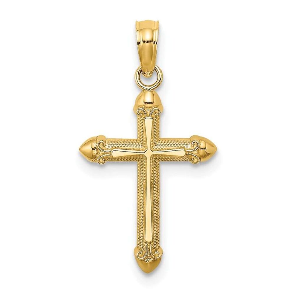 10k Yellow Gold Polished W/ Scroll Design Cross C… - image 6